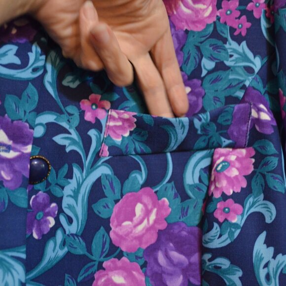 Retro NEW YORK - Made in U.S.A. Floral Prints Padded Shoulders Buttons Jacket 14 - Picture 6 of 8